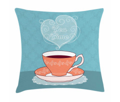 Teatime Calligraphy with a Cup Pillow Cover