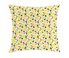 Slices Leaves and Red Hearts Pillow Cover