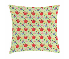 Teapots with Polka Dots Lemons Pillow Cover