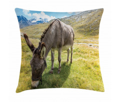 Donkey Eating Grass Mountain Pillow Cover