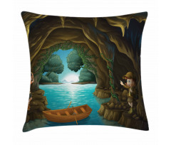 Young Explorers in a Cave Pillow Cover