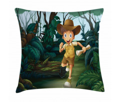 Kid Running in Woods Pillow Cover