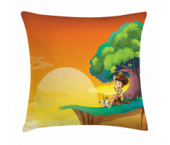 Kid Sitting by a Big Tree Pillow Cover