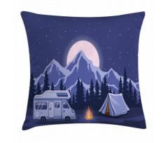 Family Adventure Camping Forest Pillow Cover