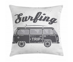 Vintage Van and Surfing Words Pillow Cover