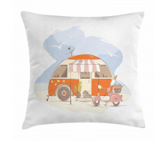 Parked Truck Puppy and Motorbike Pillow Cover