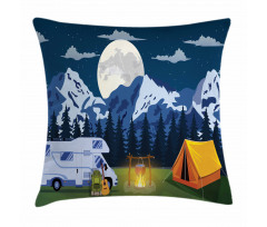 Camping in the Woods at Night Pillow Cover
