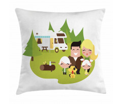 Happy Camper Family in Woods Pillow Cover