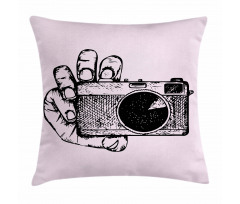 Sketch Style Camera Doodle Pillow Cover