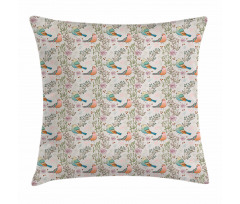 Birds and Flowering Branches Pillow Cover