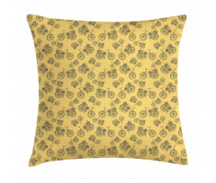 Old Bikes Floral Baskets Pillow Cover