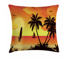 Coconut Palms and Surfer Pillow Cover