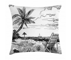 Beach Sketch with Chair Tree Pillow Cover