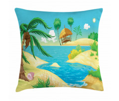 Beach View Cartoon Design Pillow Cover