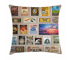 Traveler Tourist Stamps Pillow Cover