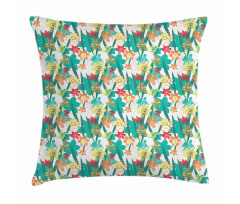 Colorful Flowers and Leaf Pillow Cover