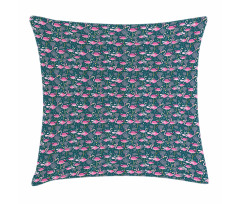 Exotic Pink Birds Flowers Pillow Cover