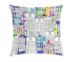 Watercolor Sketch Houses Pillow Cover