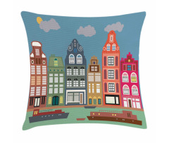 European Houses and Ships Pillow Cover