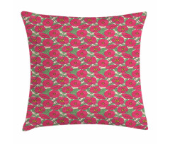 Pink Dog Roses Leaves Pillow Cover