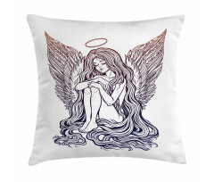 Long Hair Girl and Halo Pillow Cover