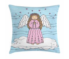 Doodle Girl on Cloud Pillow Cover