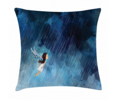 Flying Girl Rainy Sky Pillow Cover