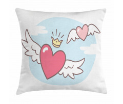 Flying Hearts and Crown Pillow Cover