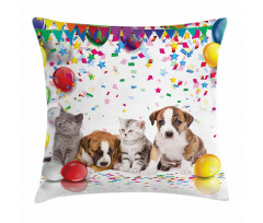 Cat and Dog Party Pillow Cover