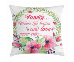 Family Love Saying Wreath Pillow Cover