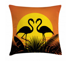 Sunset Flamingo Leaves Pillow Cover
