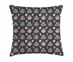 Abstract Owls and Crescent Pillow Cover