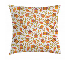 Birds Tiny Houses and Leaves Pillow Cover