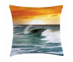 Sunset over Wavy Ocean Pillow Cover