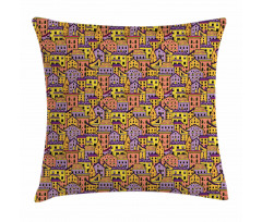 Doodle Colorful Houses Pillow Cover