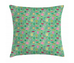 Teapots and Cups on Green Pillow Cover