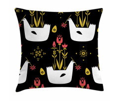 Chickens Eggs and Flowers Pillow Cover