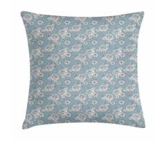 Retro Drawn Blossoms on Blue Pillow Cover