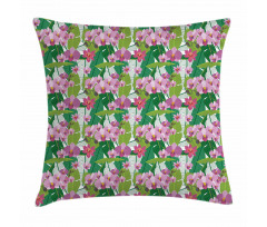 Pink Blossoms and Leaves Pillow Cover