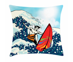 Summer Cartoon Surfing Boy Pillow Cover