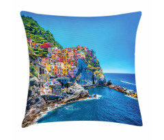 Colorful Houses on Hill Pillow Cover
