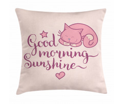 Sleeping Pink Cat and Text Pillow Cover