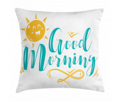 Smiling Sun and Wavy Letters Pillow Cover