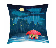 Cartoon Animal under Rain Pillow Cover