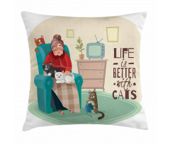 Lady in Armchair and Kitten Pillow Cover