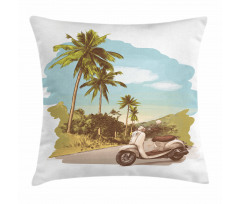 Vintage Scooter in Jungle Pillow Cover