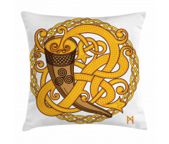 Drinking Horn and Woven Motif Pillow Cover
