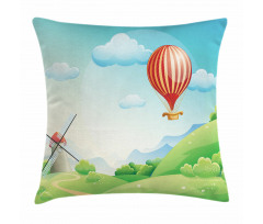 Mill Hot Air Balloon Design Pillow Cover