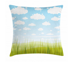 Grass and Clouds Landscape Pillow Cover