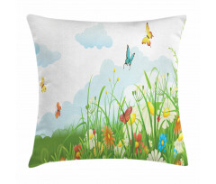 Clouds with Spring Meadow Pillow Cover